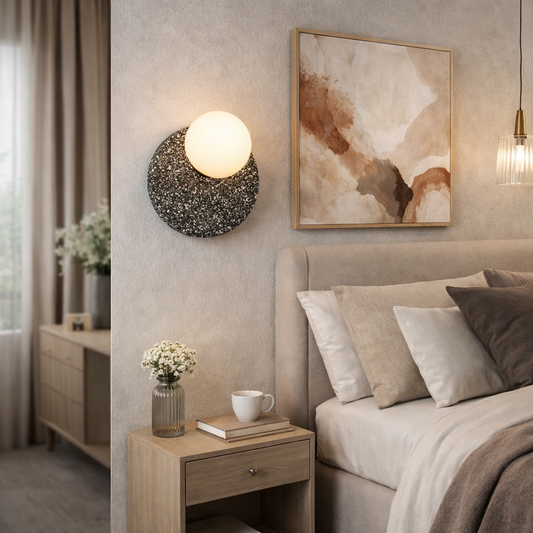 HDC Modern Terrazzo Round Stone Wall Light with Glass Globe For Living Room, Bedroom