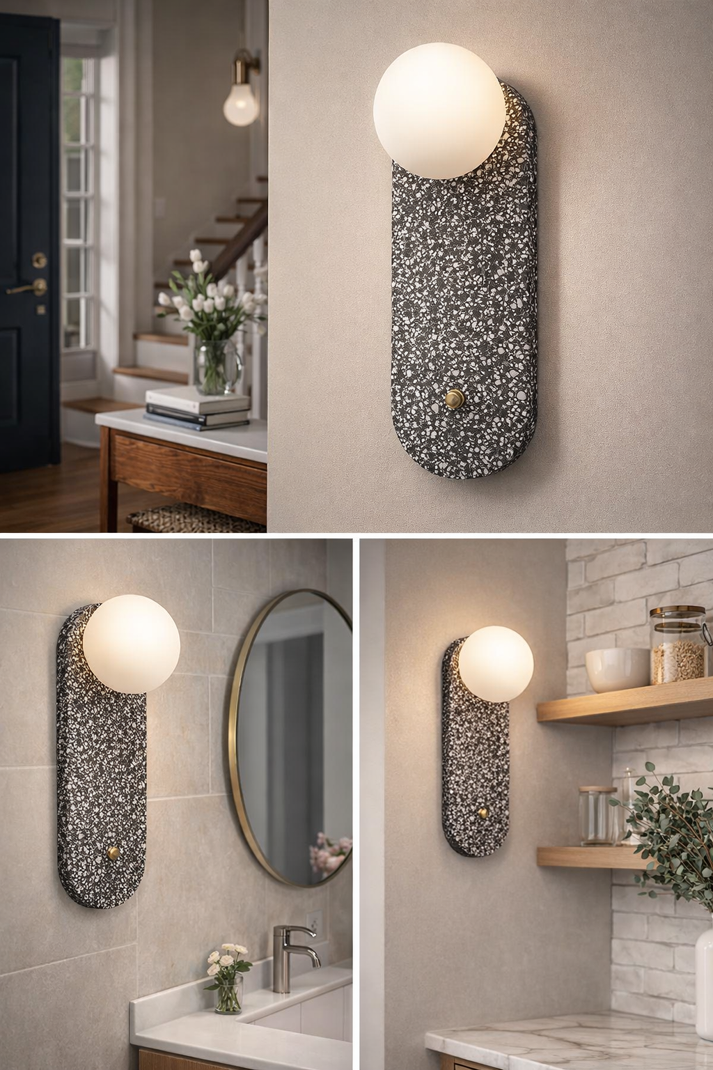 HDC Luxury Textured Stone Finish Wall Light with Opal Globe Shade For Living Room, Bedroom