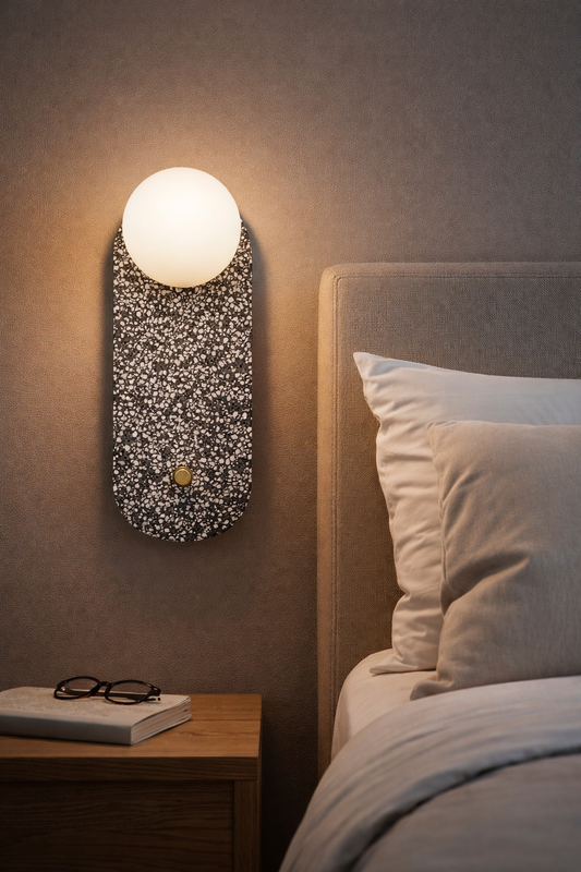 HDC Luxury Textured Stone Finish Wall Light with Opal Globe Shade For Living Room, Bedroom