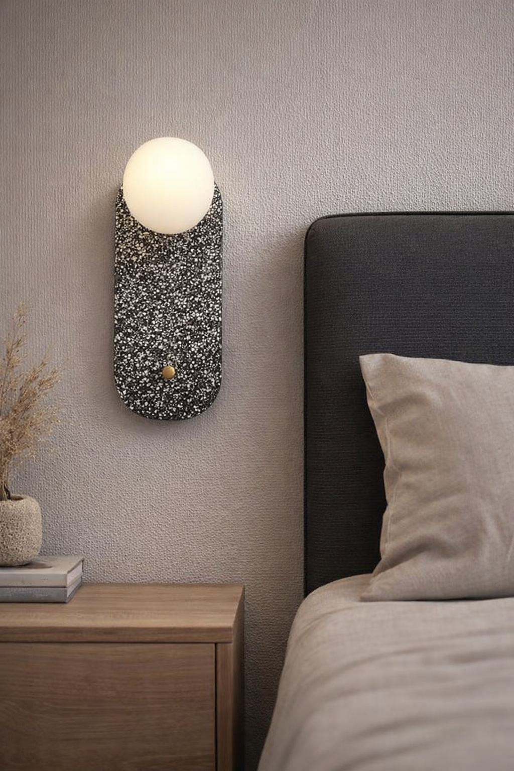 HDC Luxury Textured Stone Finish Wall Light with Opal Globe Shade For Living Room, Bedroom