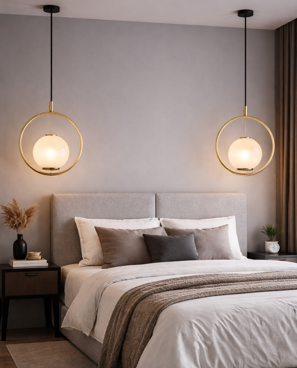 HDC Luxury Circular Frame Marble Finish Globe Pendant Light For Living Room, Bedroom