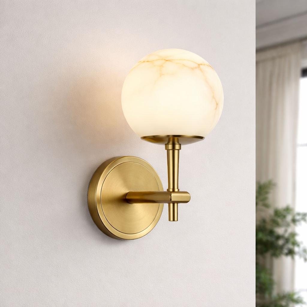 HDC Luxury Circular Marble Finish Globe Wall Light For Living Room, Bedroom