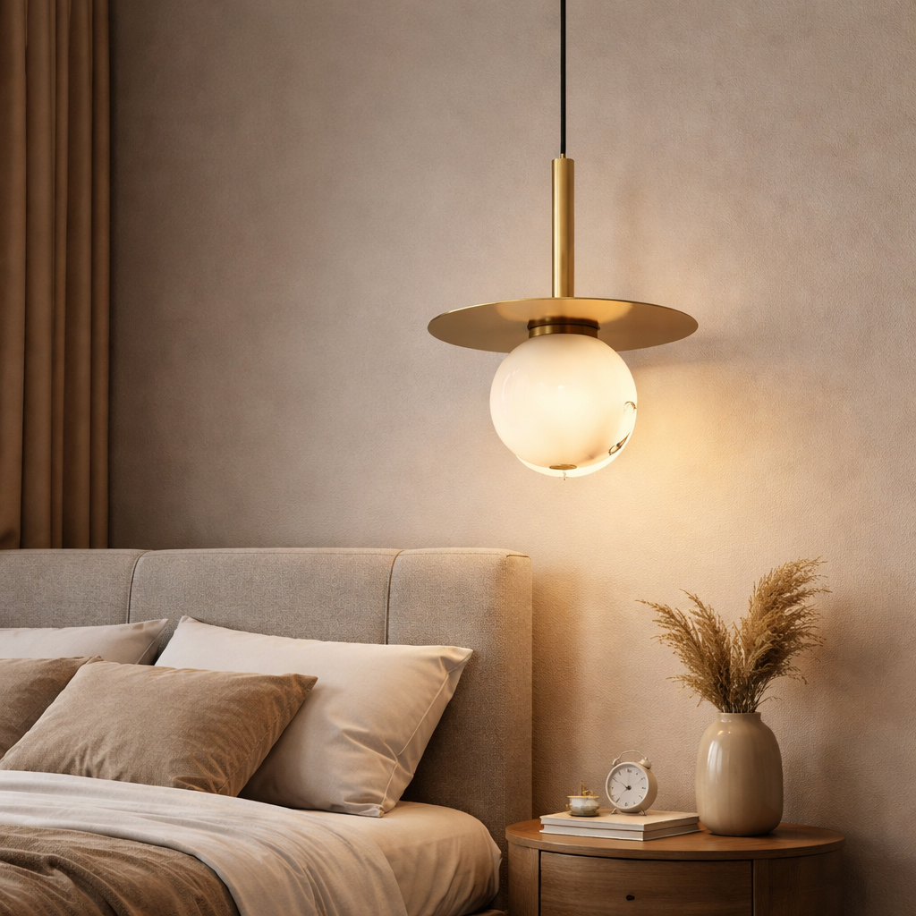 HDC Luxury Circular Frame Marble Finish Globe Pendant Light For Living Room, Bedroom