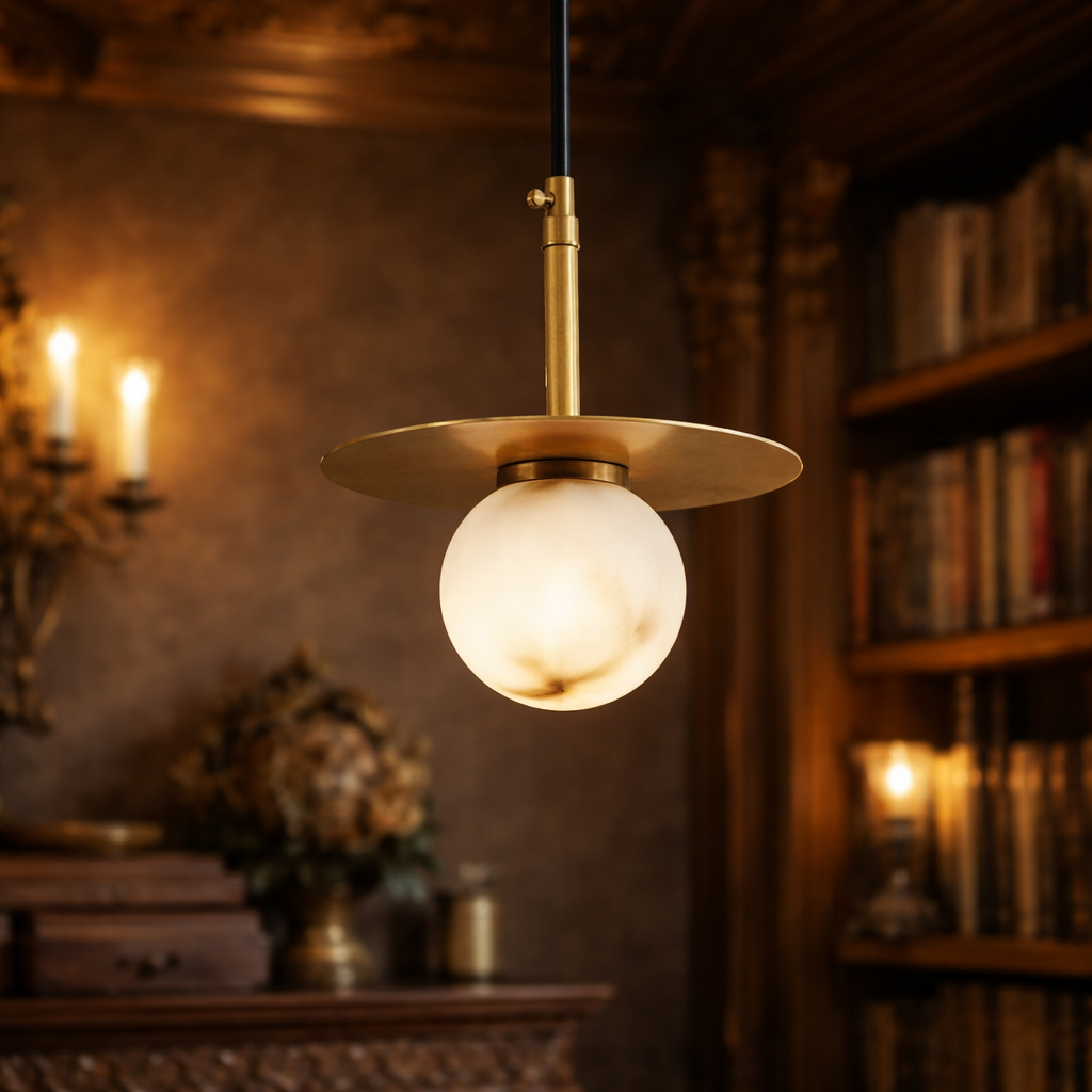 HDC Luxury Circular Frame Marble Finish Globe Pendant Light For Living Room, Bedroom