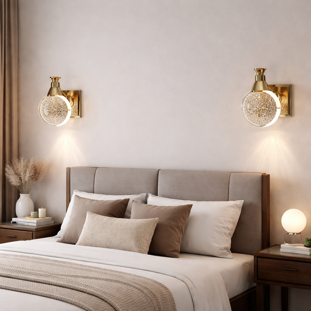 Hdc 12 Watts Crystal Gold LED Wall Lamp Bedside Hallway Light