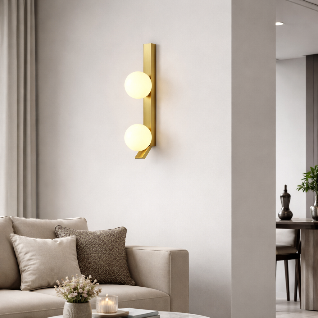 HDC Modern Dual Globe Wall Light in Brushed Gold Finish