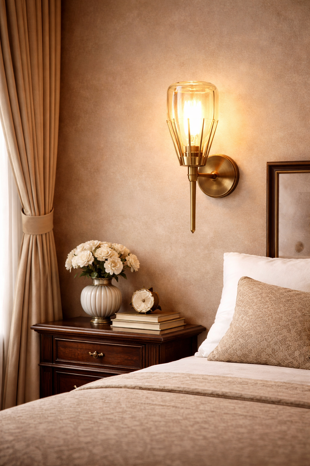 HDC Modern Gold Finish Wall Light with Clear Glass Shade for Living Room, Bedroom & Hall