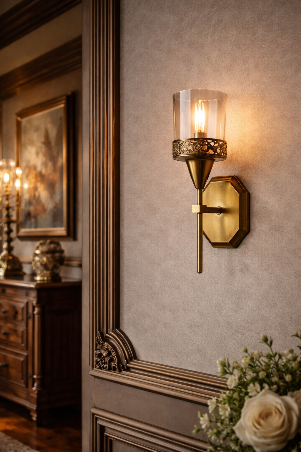 HDC Modern Gold Glass Wall Light for Living Room, Bedroom & Hall