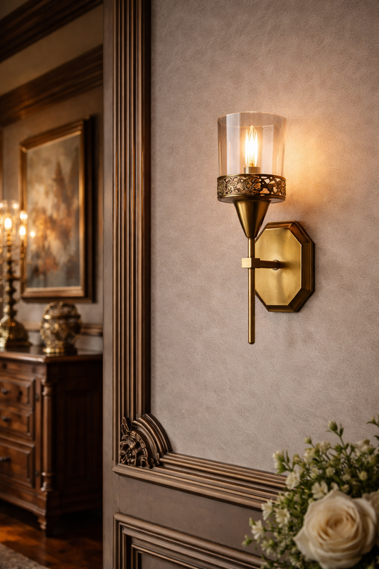 HDC Modern Gold Glass Wall Light for Living Room, Bedroom & Hall