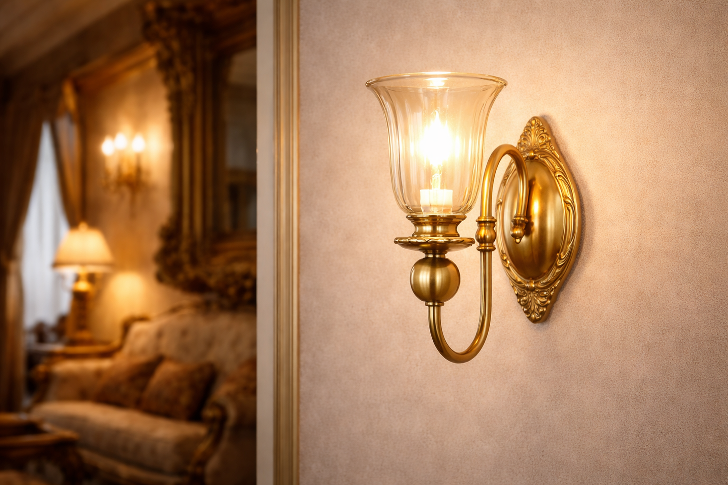 HDC Vintage Brass Finish Wall Light with Glass Shade