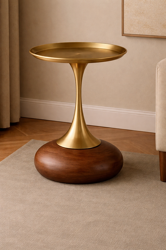 HDC Round Side Tables, Small Metal Side Table, Modern Decorative Pedestal Table for Living Room Bedroom(Brown)