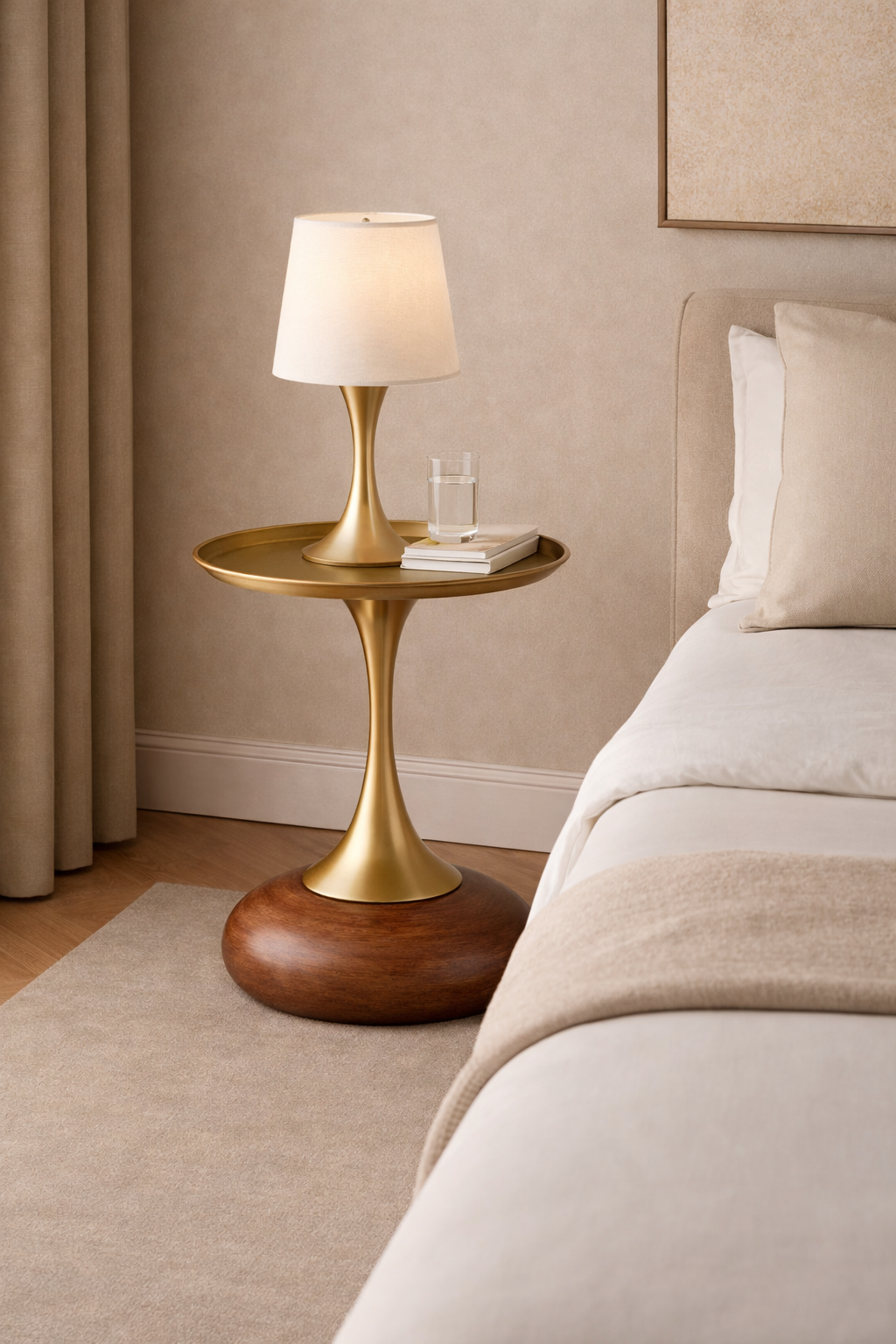 HDC Round Side Tables, Small Metal Side Table, Modern Decorative Pedestal Table for Living Room Bedroom(Brown)