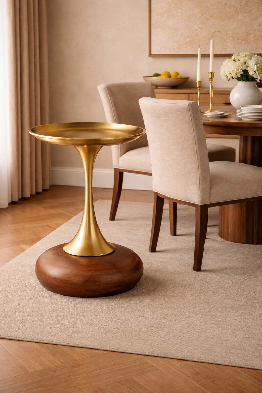 HDC Round Side Tables, Small Metal Side Table, Modern Decorative Pedestal Table for Living Room Bedroom(Brown)