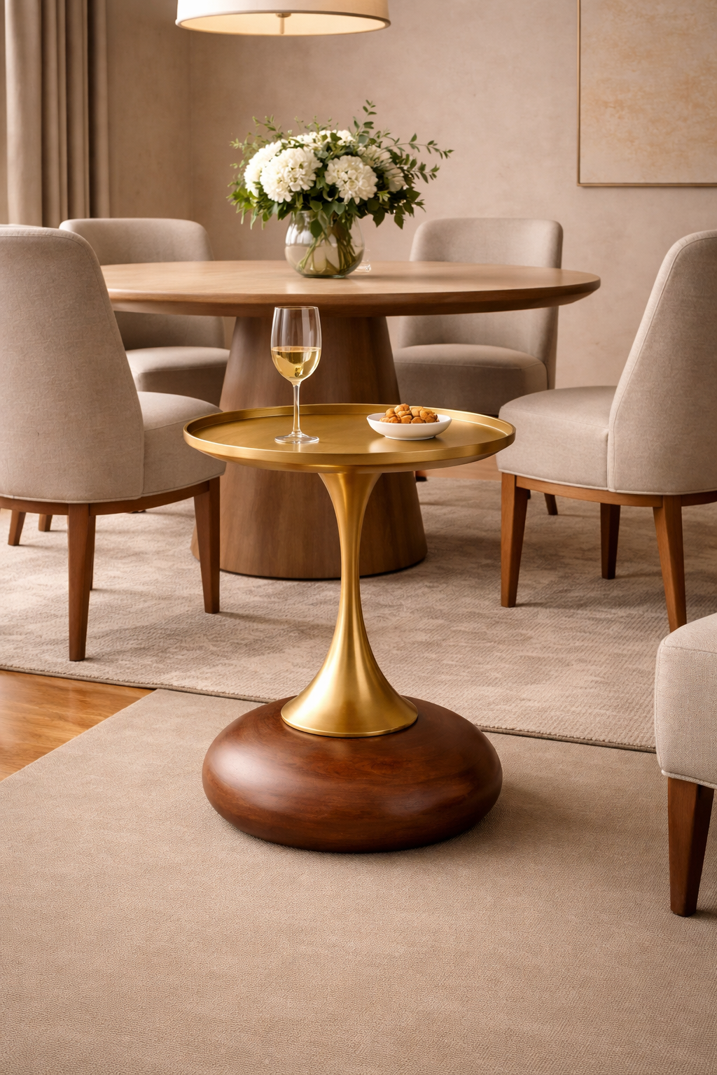 HDC Round Side Tables, Small Metal Side Table, Modern Decorative Pedestal Table for Living Room Bedroom(Brown)