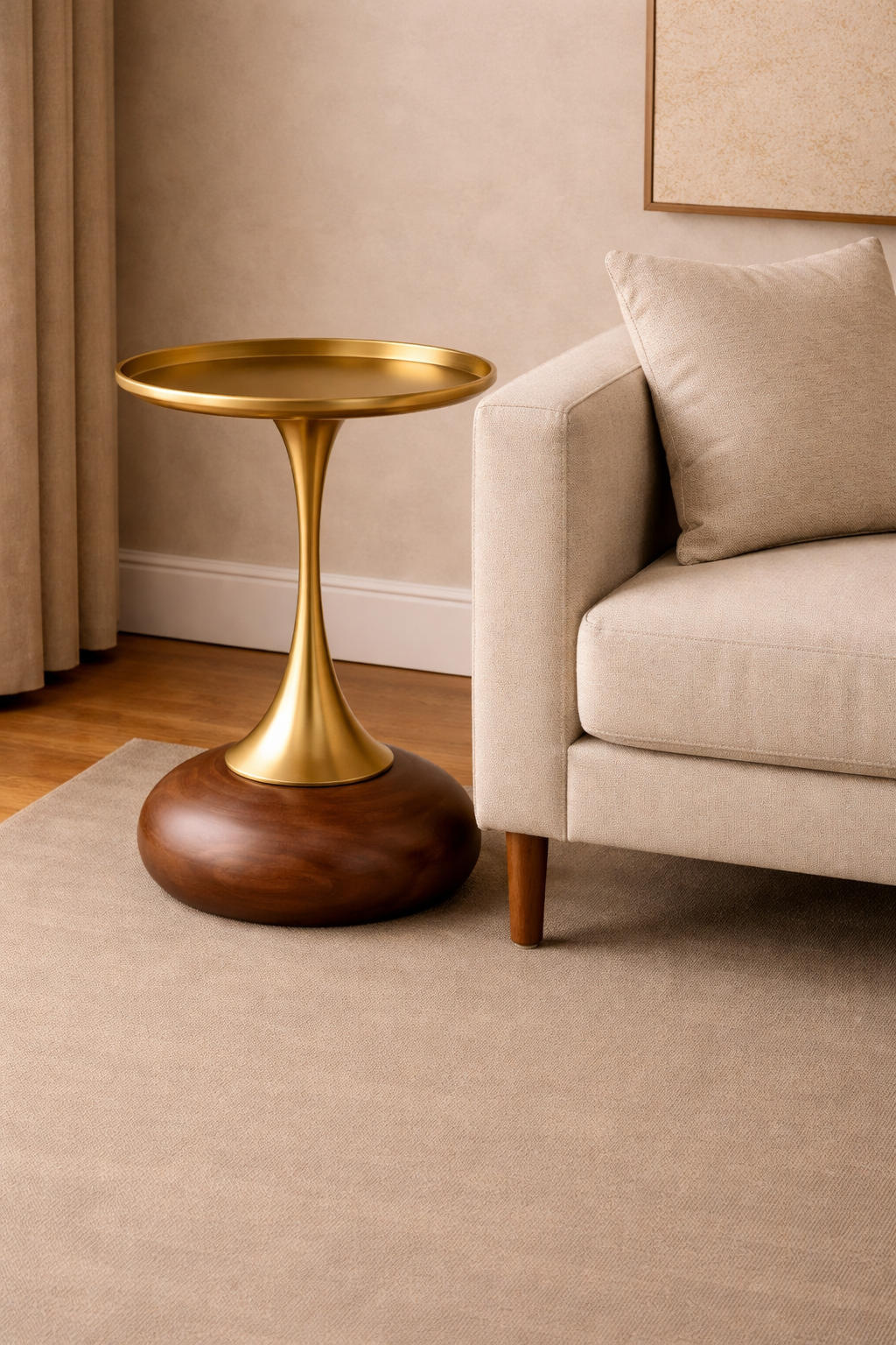 HDC Round Side Tables, Small Metal Side Table, Modern Decorative Pedestal Table for Living Room Bedroom(Brown)