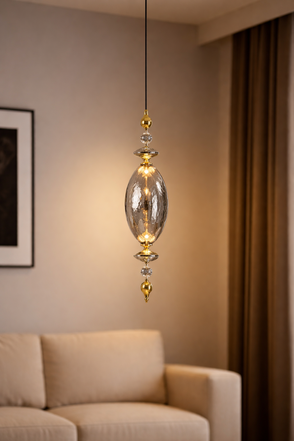 HDC Luxury Amber/Smoke Crystal Pendant Light Modern Metal Glass Led Pendant Lights