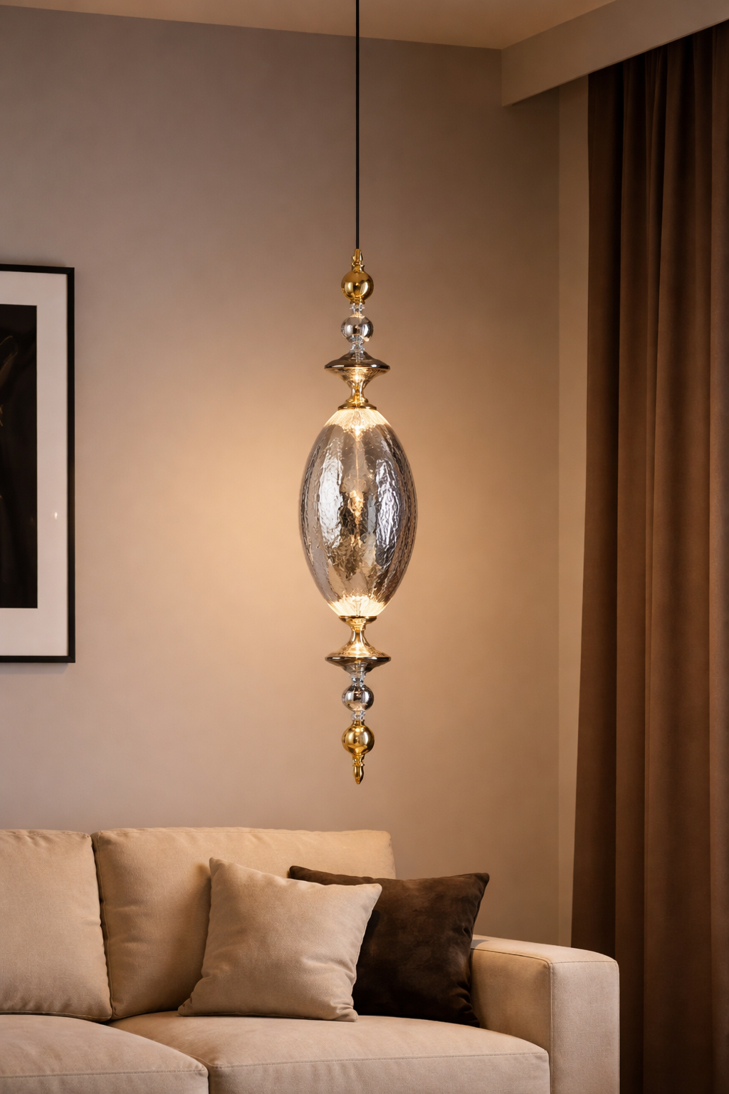 HDC Luxury Amber/Smoke Crystal Pendant Light Modern Metal Glass Led Pendant Lights