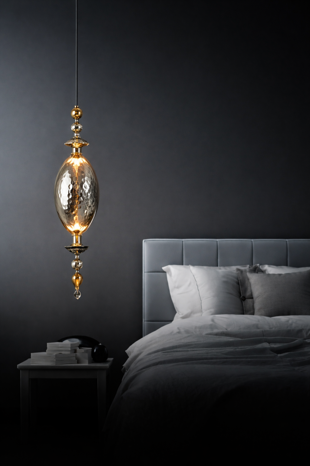 HDC Luxury Amber/Smoke Crystal Pendant Light Modern Metal Glass Led Pendant Lights