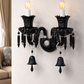 HDC Classic Black Crystal Wall Light with Dual Candle Holders | Luxury Decorative Wall Sconce for Living Room, Bedroom & Heritage Interiors