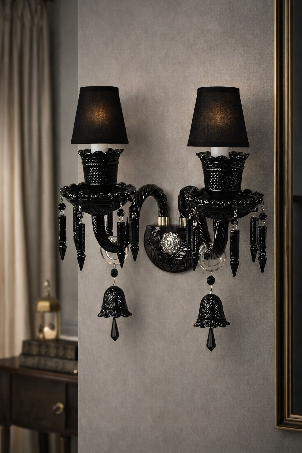 HDC Classic Black Crystal Wall Light with Dual Candle Holders | Luxury Decorative Wall Sconce for Living Room, Bedroom & Heritage Interiors