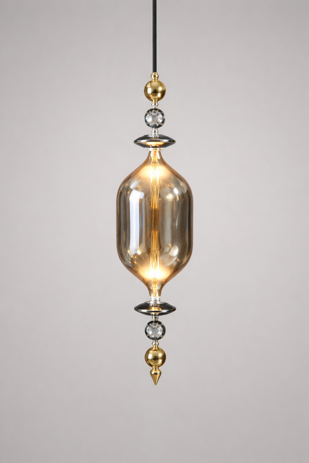 HDC Luxury Single Drop Glass Pendant Light in Gold Finish Modern Hanging Ceiling Lamp for Kitchen Island, Bar & Bedroom