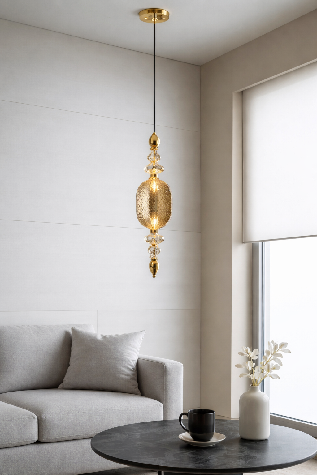 HDC Luxury Single Drop Glass Pendant Light in Gold Finish Modern Hanging Ceiling Lamp for Kitchen Island, Bar & Bedroom