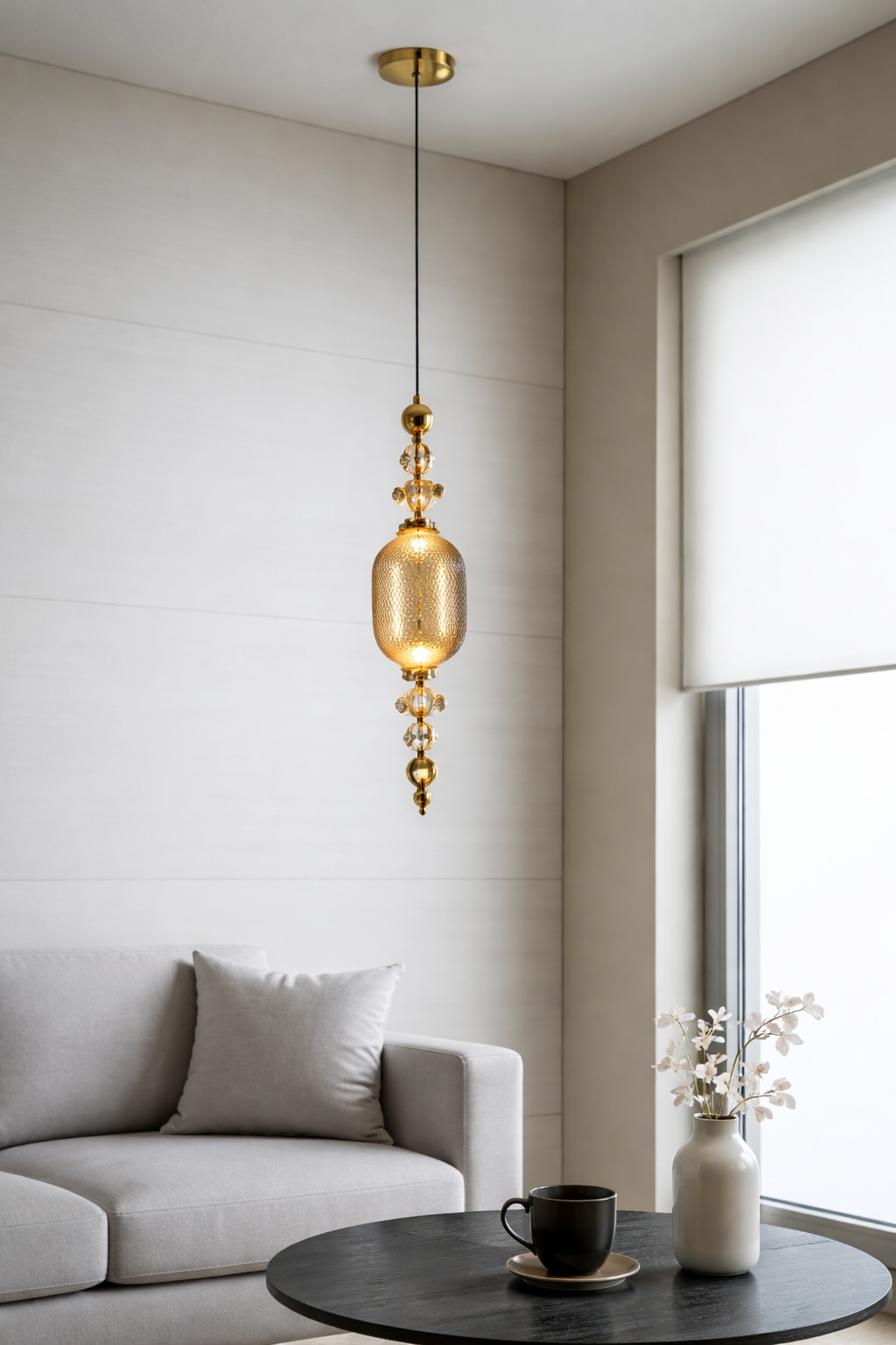 HDC Luxury Single Drop Glass Pendant Light in Gold Finish Modern Hanging Ceiling Lamp for Kitchen Island, Bar & Bedroom