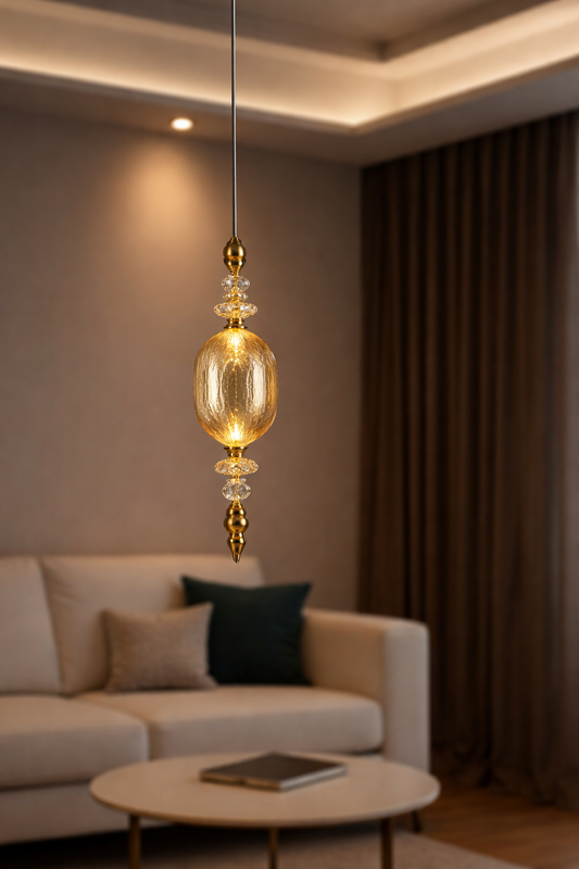 HDC Luxury Single Drop Glass Pendant Light in Gold Finish Modern Hanging Ceiling Lamp for Kitchen Island, Bar & Bedroom