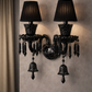 HDC Classic Black Crystal Wall Light with Dual Candle Holders | Luxury Decorative Wall Sconce for Living Room, Bedroom & Heritage Interiors