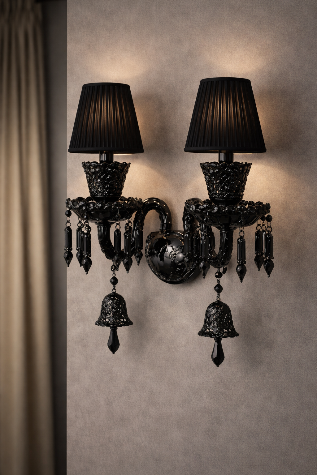 HDC Classic Black Crystal Wall Light with Dual Candle Holders | Luxury Decorative Wall Sconce for Living Room, Bedroom & Heritage Interiors