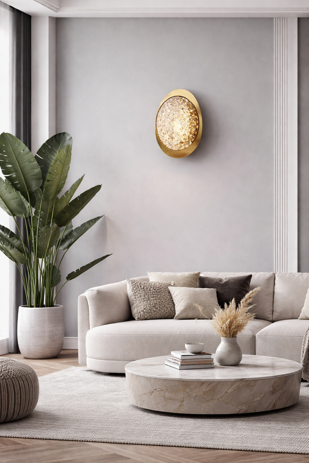 HDC Modern Oval Textured Glass Wall Sconce for Bedroom, Living Room & Hallway