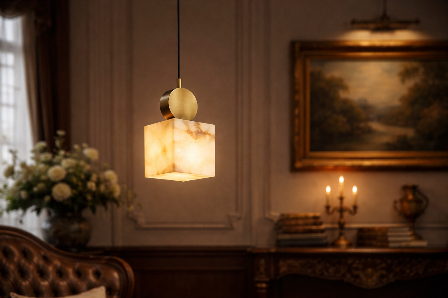 HDC Modern Marble Cube Pendant Light for Living & Dining Spaces