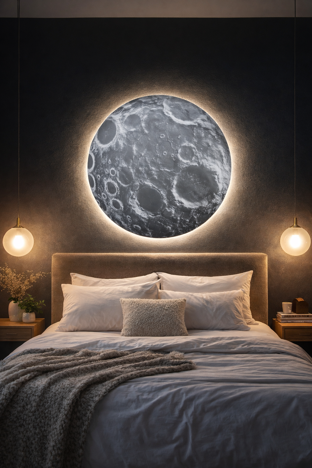 Hdc 330/500mm Modern Simple Darken Moon Bedroom Bedside Wall Lamp