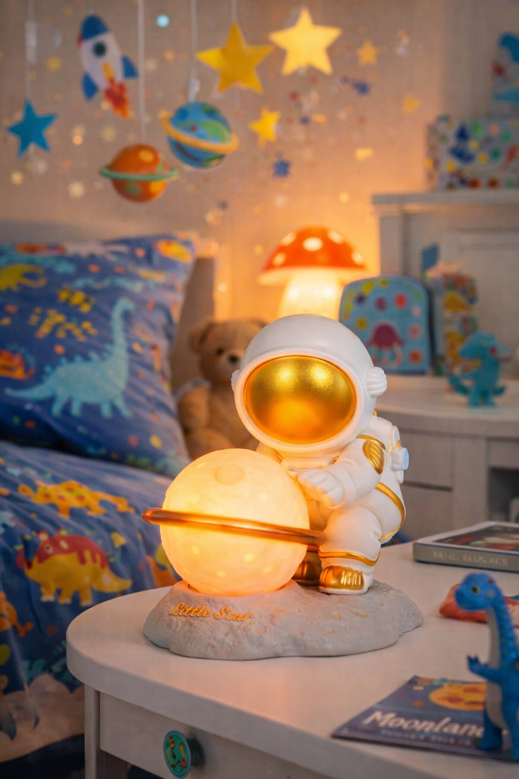 HDC Astronaut Planet Table Lamp | Decorative Space Theme Night Light with Warm Glow for Bedroom, Kids Room & Home Décor