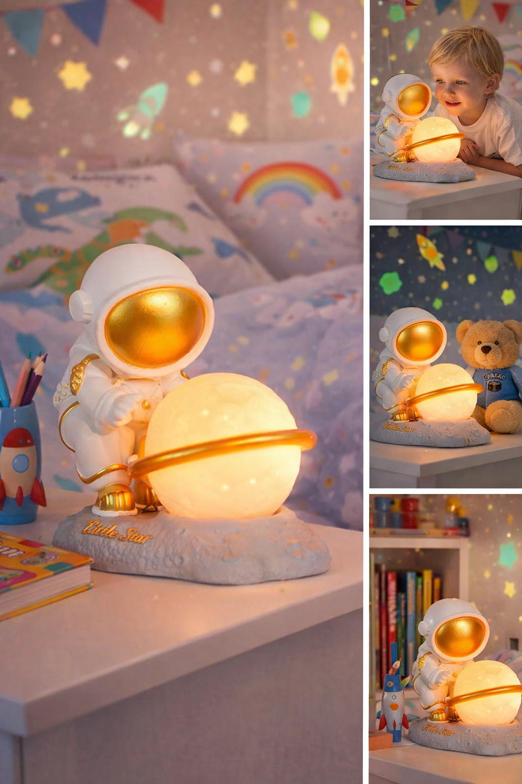 HDC Astronaut Planet Table Lamp | Decorative Space Theme Night Light with Warm Glow for Bedroom, Kids Room & Home Décor