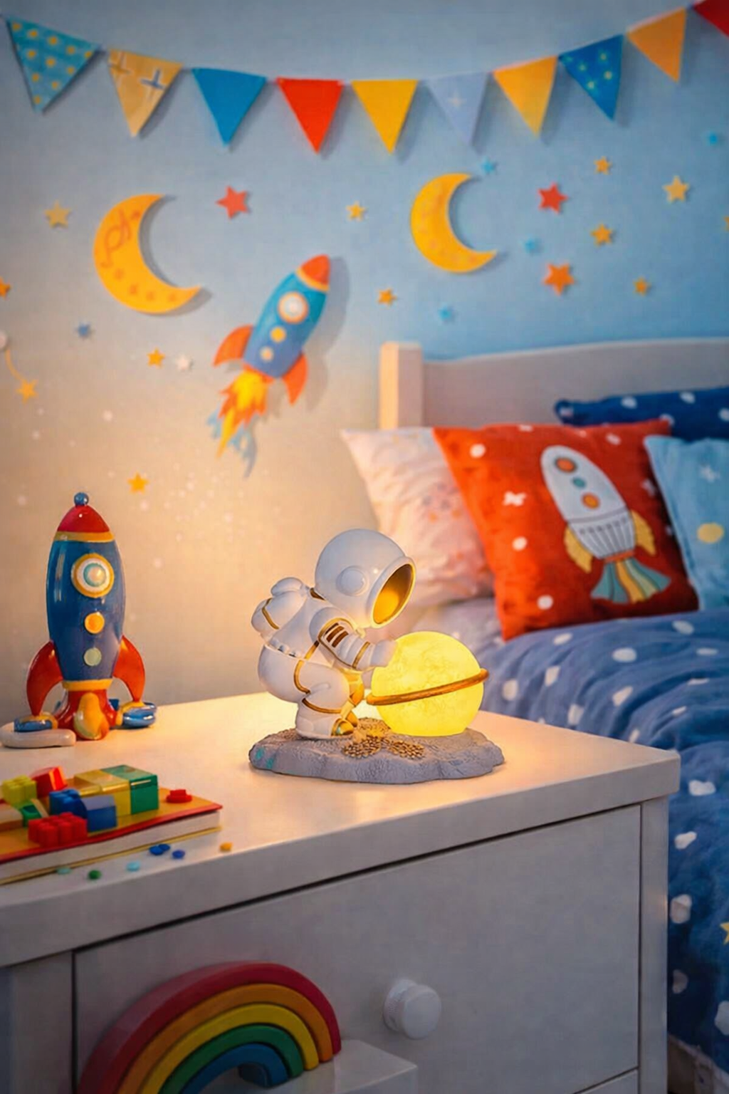HDC Astronaut Planet Table Lamp | Decorative Space Theme Night Light with Warm Glow for Bedroom, Kids Room & Home Décor