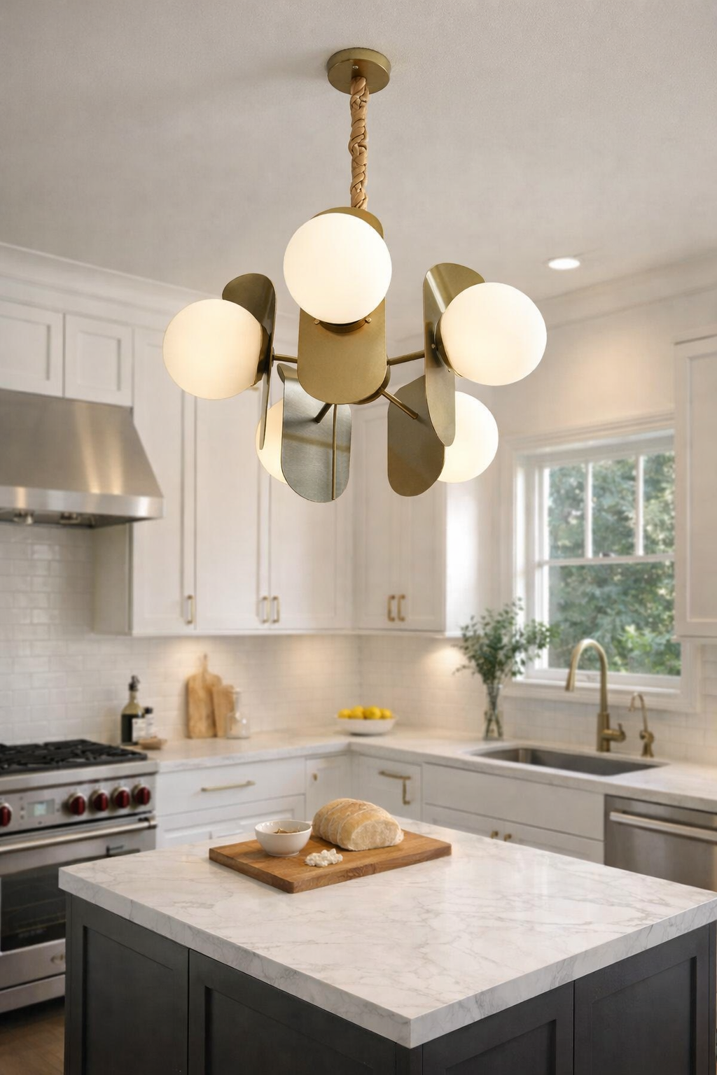 Hdc 5 Lights Modern Luxury Gold & Opal Glass Designer Chandelier Light For Living Room, Hall