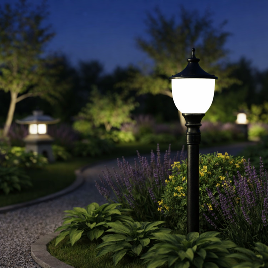 HDC Classic Black Finish Outdoor Gate Light with Milky Diffuser for Garden And Pathway