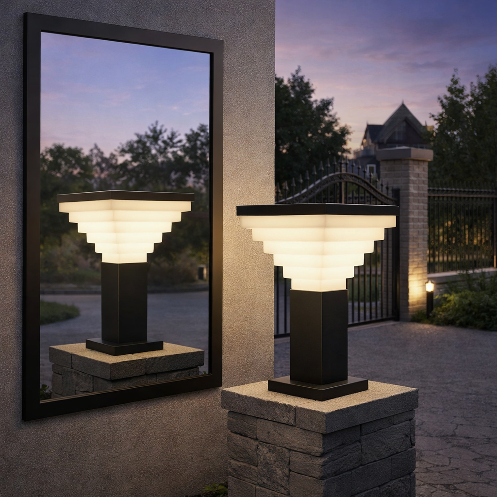 HDC Modern Black Finish, Water-Resistant Outdoor LED Gate Light with Square Top for Courtyard Door Decorative Lamp