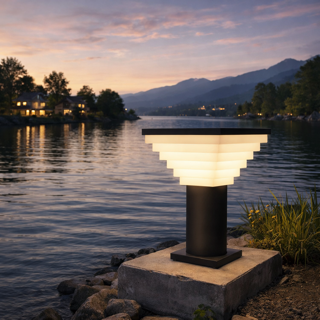 HDC Modern Black Finish, Water-Resistant Outdoor LED Gate Light with Square Top for Courtyard Door Decorative Lamp