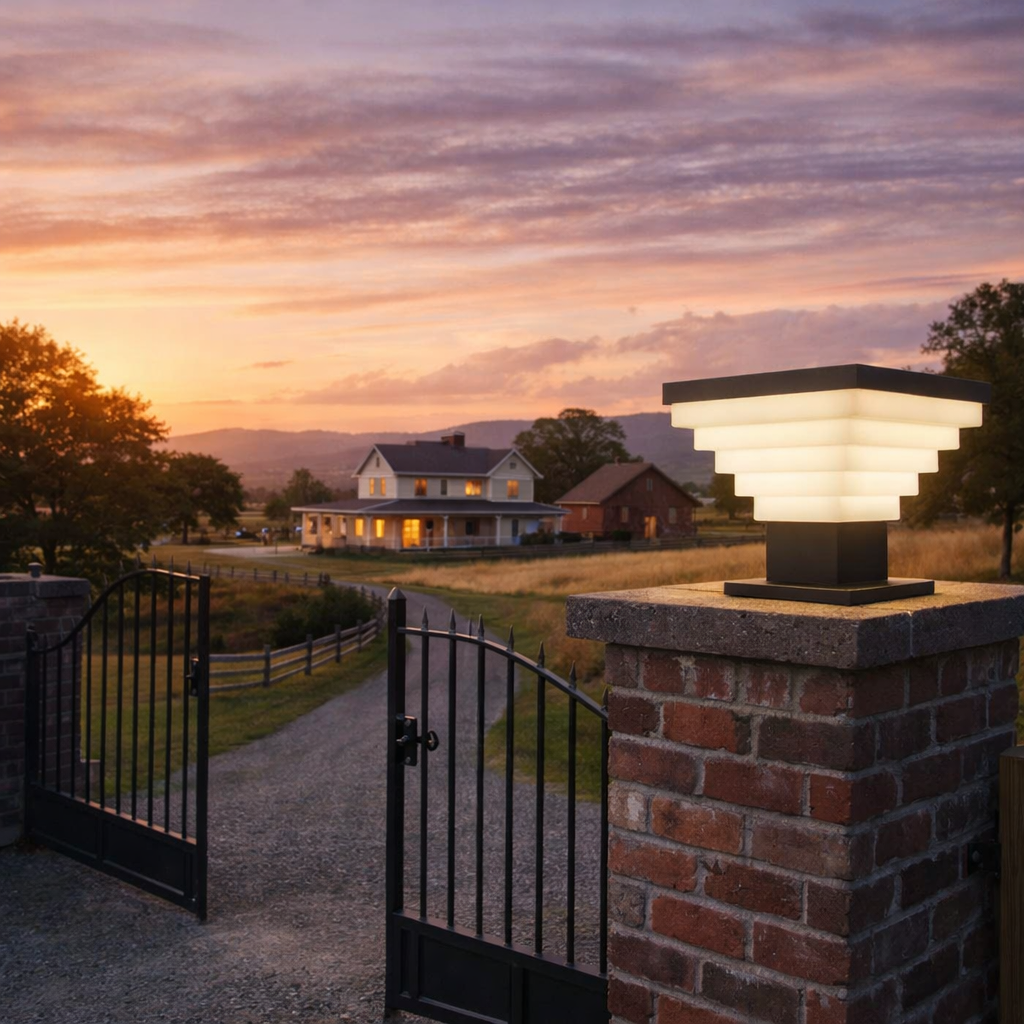 HDC Modern Black Finish, Water-Resistant Outdoor LED Gate Light with Square Top for Courtyard Door Decorative Lamp