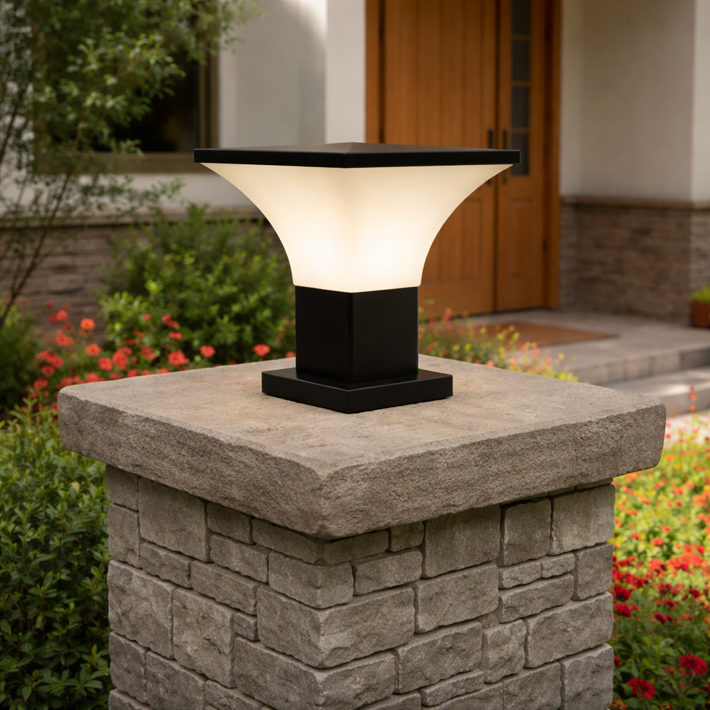 HDC Modern Black Finish, Water-Resistant Outdoor LED Gate Light with Square Top for Courtyard Door Decorative Lamp