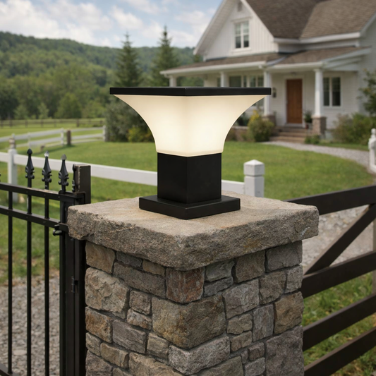 HDC Modern Black Finish, Water-Resistant Outdoor LED Gate Light with Square Top for Courtyard Door Decorative Lamp