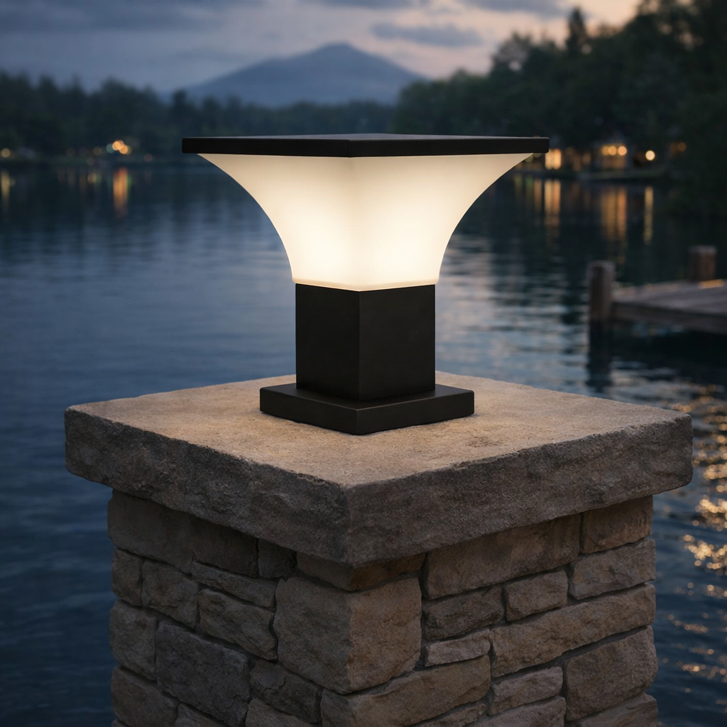 HDC Modern Black Finish, Water-Resistant Outdoor LED Gate Light with Square Top for Courtyard Door Decorative Lamp