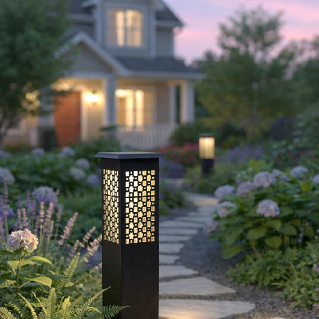 HDC Black Finish Modern Outdoor Metal Bollard Gate Light for Garden & Pathway