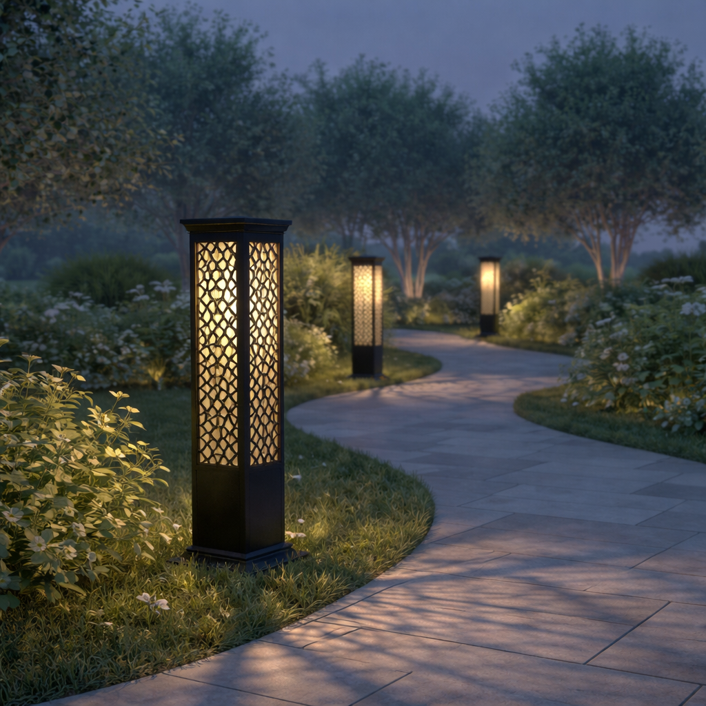 HDC Black Finish Modern Outdoor Metal Bollard Gate Light for Garden & Pathway
