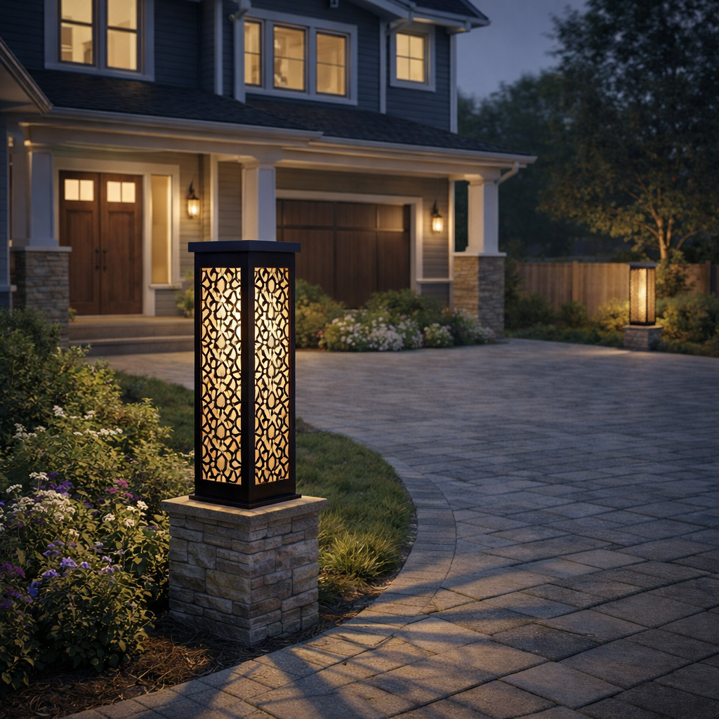 HDC Black Finish Modern Outdoor Metal Bollard Gate Light for Garden & Pathway
