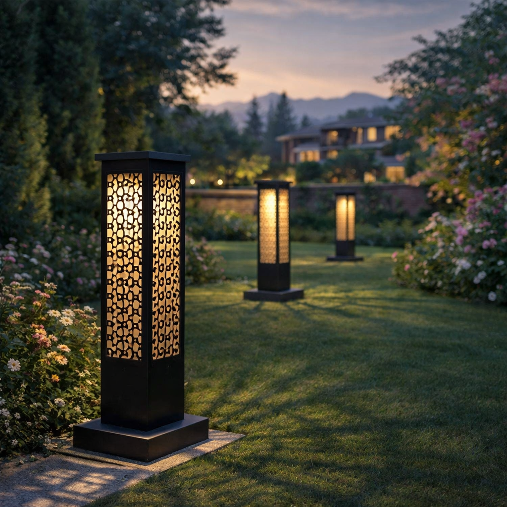 HDC Black Finish Modern Outdoor Metal Bollard Gate Light for Garden & Pathway