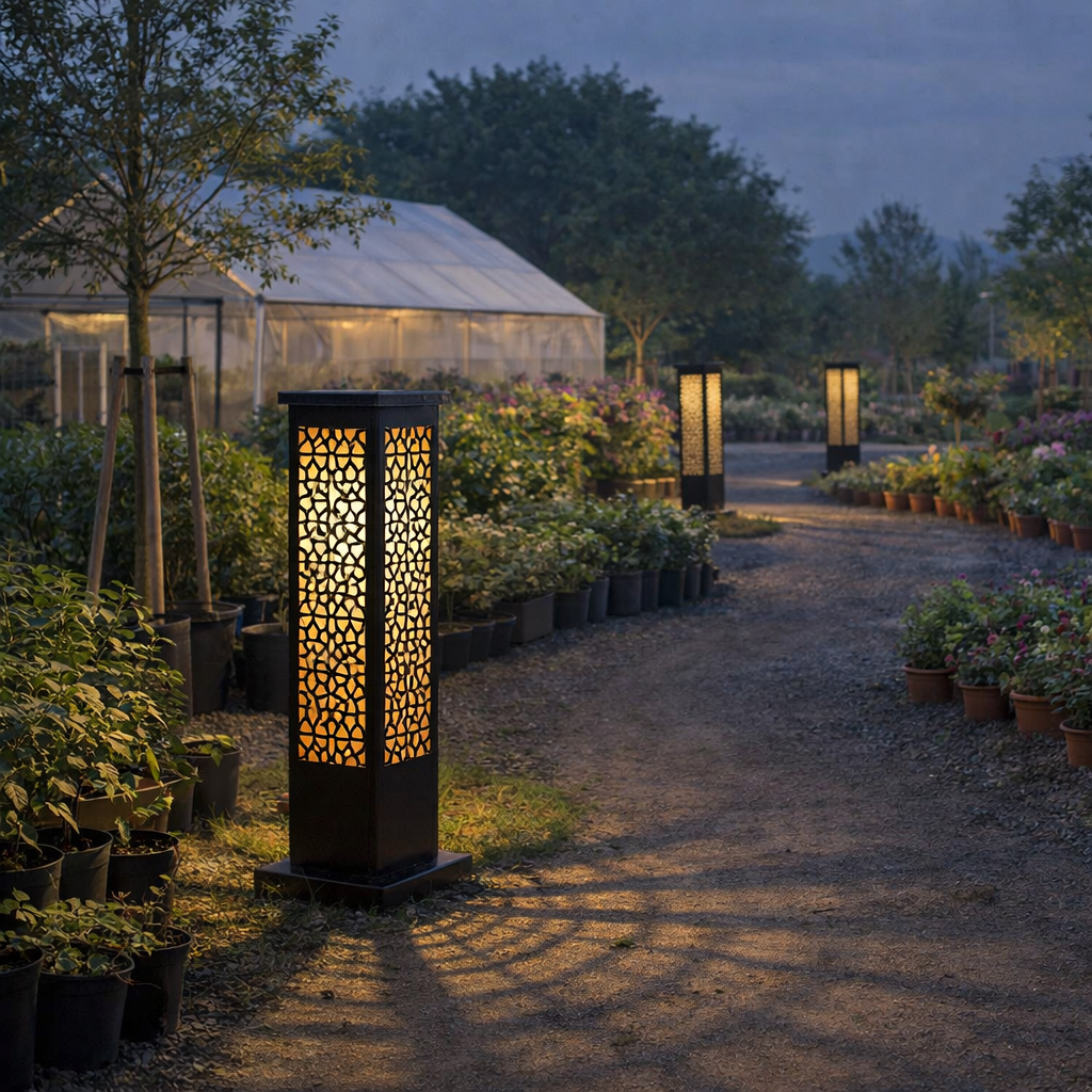 HDC Black Finish Modern Outdoor Metal Bollard Gate Light for Garden & Pathway