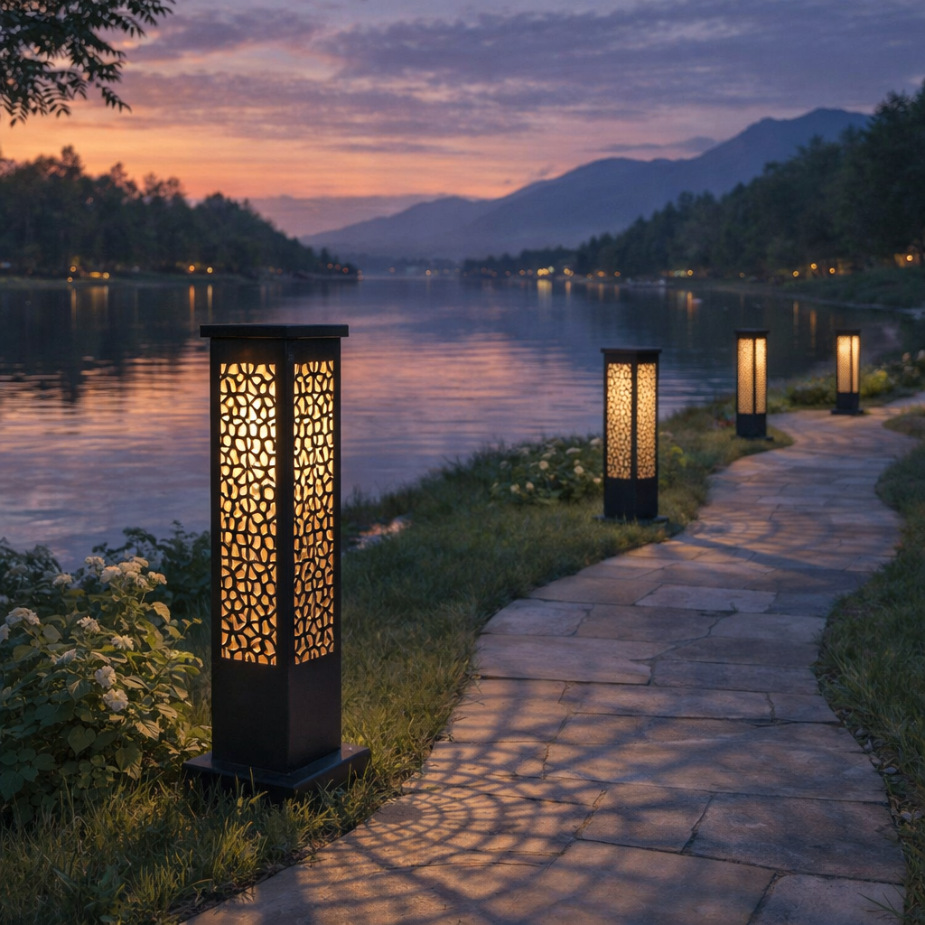 HDC Black Finish Modern Outdoor Metal Bollard Gate Light for Garden & Pathway